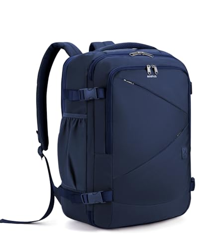 ECOHUB Carry On Travel Backpack, Expandable Airlines Personal Item Bag 18x14x8, Water Resistant 17 inch Laptop Backpack Flight Approved, 12 Pockets 30L Work Backpacks with Wet Pocket Cable Slot, Blue - color: Blue, size: 18 inch underseat