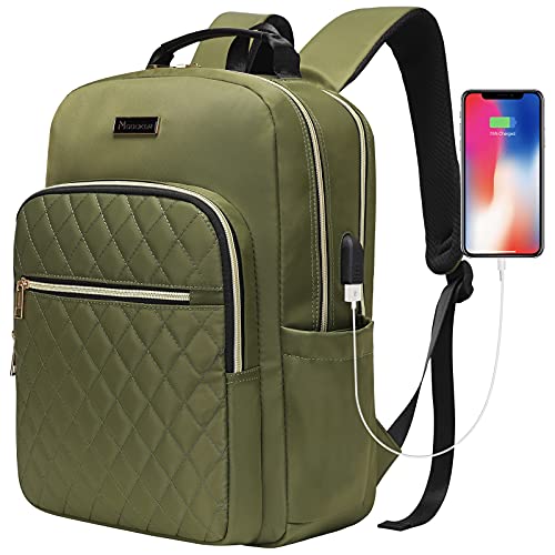 Modoker Vintage Canvas Backpack with USB Port, Fits 15.6 Inch Laptop - color: Quilted Olive