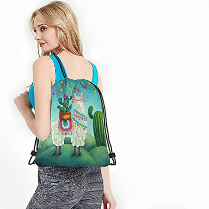 Cute Alpaca Llama Drawstring Bags Backpack Bag Cactus Summer Plant Green Succulent Colorful Art Boho Animal Sport Gym Sack Drawstring Bag String Bag Yoga Bag for Men Women - color: Multi-a82