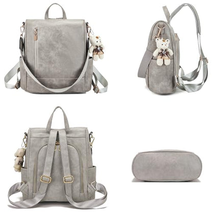 Soperwillton Women Fashion Backpack Purse Anti-Theft Leather Shoulder Bag Travel Multi Pockets Handbag Wallet Set 3pcs - color: Grey