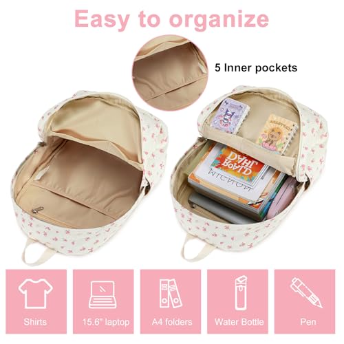 BTOOP School Backpacks for Teen Girls Bookbags Lightweight Kids Backpack School Bags Set with Lunch Box Pencil Case - color: A-pink Bow-flower