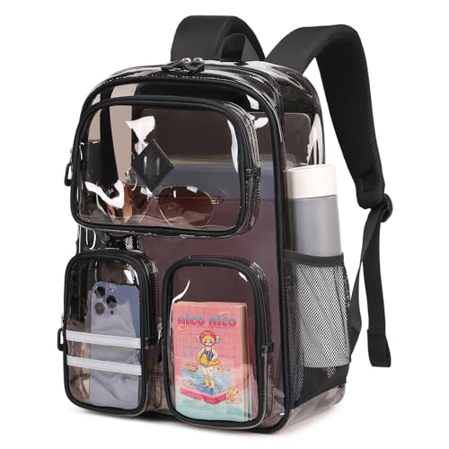 Clear Backpacks for School Heavy Duty Clear Bookbag Stadium Events Transparent Back Pack Girls Boys, Black Semitransparent - color: Black Semitransparent