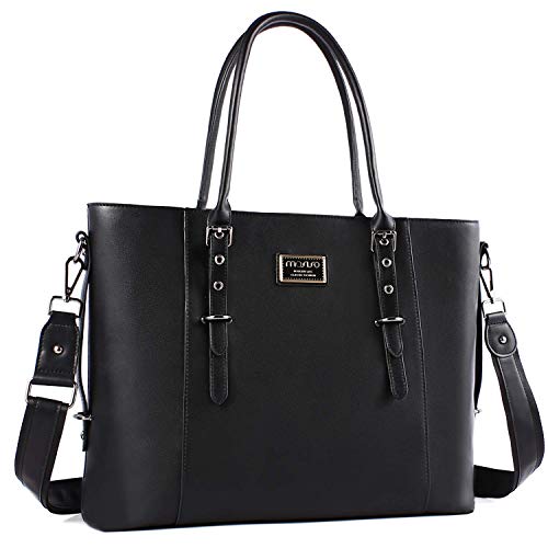 MOSISO Laptop Bag for Women, 15.6 inch Waterproof Vintage PU Leather Briefcase Shoulder Computer Laptop Tote Bag for Office Work, Black - color: Black, size: 16 inch