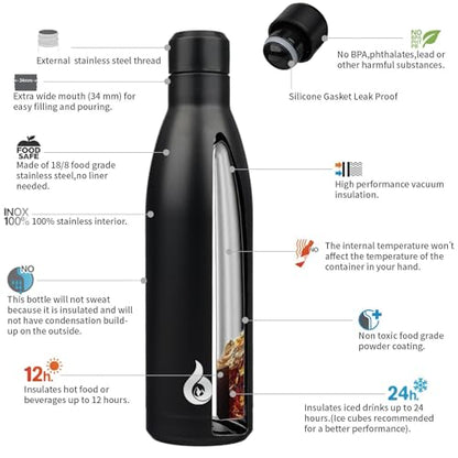 BJPKPK 25 oz Insulated Stainless Steel Water Bottle, Metal Sports Flask - color: Midnight Black, size: 25 Ounces