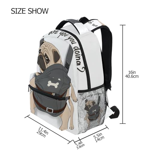 ALAZA Pug Dog Print Puppy Funny Quote Large Backpack for Kids Boys Girls Student Personalized Laptop iPad Tablet Travel School Bag with Multiple Pockets - color: Pug
