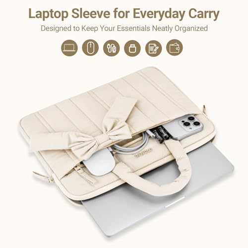 MOSISO Laptop Case 13.3 inch, 13-13.3 inch Puffy Laptop Sleeve Compatible with MacBook Neo/Air 13.6 M5 M4 M3 M2 M1/Pro 13/14, HP Dell ASUS Lenovo, Rectangle Quilted Carrying Bag with Bow&Handle, Sand - color: Sand, size: 13.3 inch