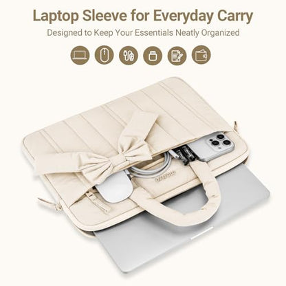 MOSISO Laptop Case 14 inch, 14 inch Puffy Laptop Sleeve Compatible with HP Lenovo Dell ASUS Acer, HP Stream, Dell Latitude, Lenovo IdeaPad, Rectangle Quilted Carrying Bag with Bow&Handle, Sand - color: Sand, size: 14 inch