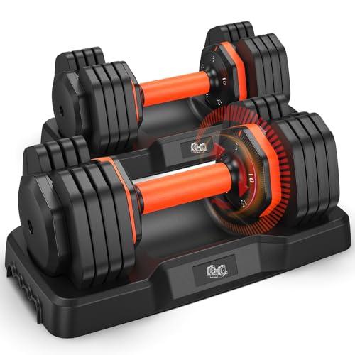 FLYBIRD Adjustable Dumbbell Set of 2, 110LB/50LB Weights Dumbbell Set for Home Gym Exercise & Fitness, Fast Change Weights with Anti-Slip Handle, Multiweight Options for Full Body Workout - color: 25LBS Pair(Total 50LBS)