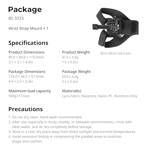 SMALLRIG Wrist Strap Mount for GoPro Hero 13/12/11/10/9 Black, for DJI Osmo Nano Action 6/5 Pro/4/3, for Insta360 X5/4/3/Ace Pro 2, for AKASO, with Ball Head Adapter Base - 5723 - style: Wrist Strap