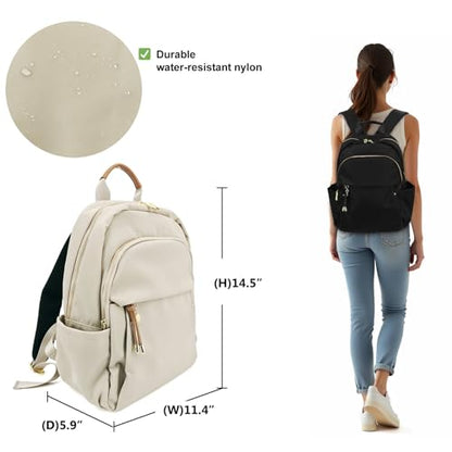 M-ioi-M Medium Backpack Purse for Women, Fashion Nylon Daypack with Gold Hardware, Lightweight Water-Resistant Rucksack for College, Work, Travel, Everyday Use, Fits 13–14" Laptop (Oatmeal, Medium) - color: Oatmeal,medium