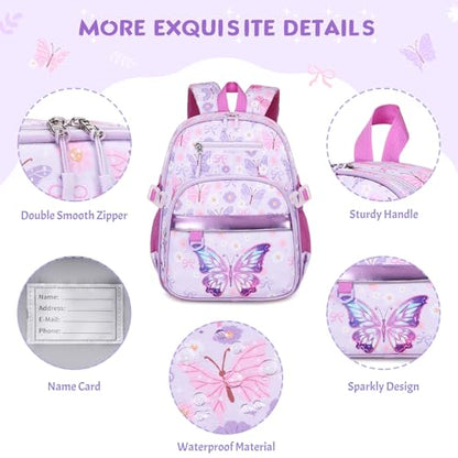 Toddler Backpack for Girls Ages 5-8, 3PCS Girls Backpack with Lunch Bag & Pencil Case - 15inch Kids School Bookbag for Preschool Kindergarten Elementary School (Butterfly) - color: Butterfly