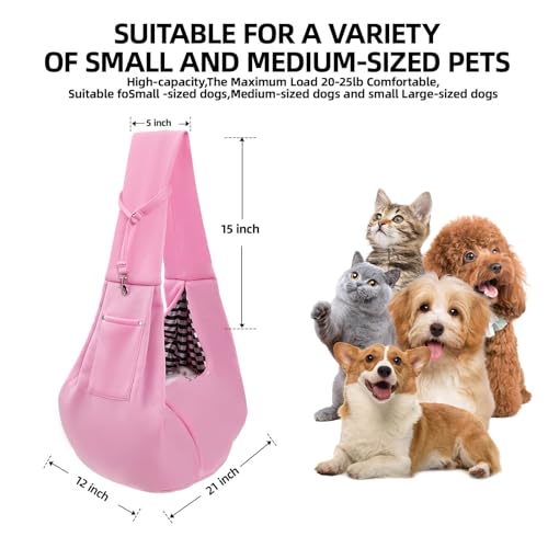 Dog Carrier Sling - Reversible Puppy Carrier Purse with Storage Pocket, Hand-Free Dog Sling Carrier for Carry Small Dogs and Cats, Travel Safety Harness, Dog and Cat Harness (Pink) - color: Pink