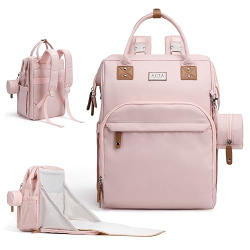 Diaper Bag Backpack, Multifunction Diaper Bag with Changing Pad, Baby Diaper Bags for Boys Girls, Stylish Large Capacity Travel Backpack for Moms Dads, Baby Shower Gifts,Unisex – Pink - color: Light Pink