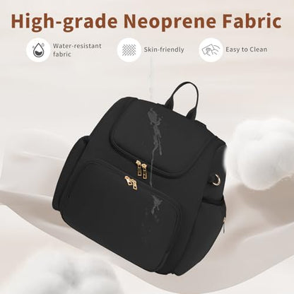CEI-CEI Neoprene Diaper Bag Backpack Stylish Baby Maternity Bags Travel Tote for Mom with Insulated Pockets, Changing Pad, Stowable Shoulder Strap - color: Black