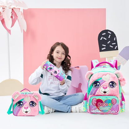 Meetbelify Kids School Backpacks for Girls Boys Backpack with Lunch Bag for Elmentary Students - color: 01 Bear