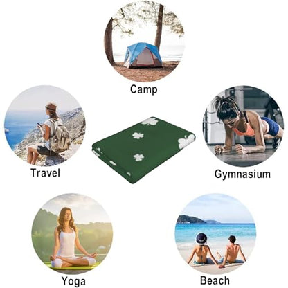 Saint Patrick's Day Lucky Clover Beach Towel, Green Shamrock Lightweight Bath Towels, Quick Dry Absorbent Microfiber Swim Yoga Pool Beach Accessories, 30x60 Inch/ 77X153cm - color: Lucky Clover