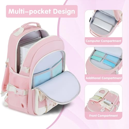 ACESAK Backpack for Girls - Bookbag Backpacks Schoolbag for Girls Kids Teen Women Casual Travel Daypacks - School Bag Elementary Middle School College Cute Backpack with Lunch Box (Pink White) - color: Pink White