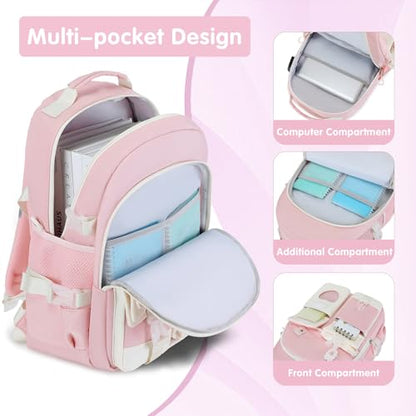 ACESAK Backpack for Girls - Bookbag Backpacks Schoolbag for Girls Kids Teen Women Casual Travel Daypacks - School Bag Elementary Middle School College Cute Backpack with Lunch Box (Pink White) - color: Pink White