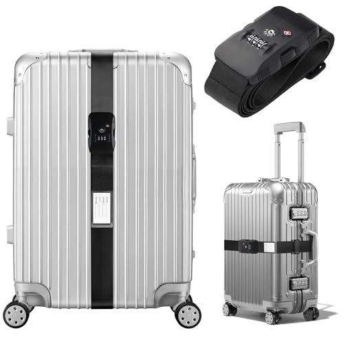Luggage Straps TSA Approved with Combination Lock, Adjustable Suitcase Belts for 20"-32" Luggage, with Name ID Card for Identify, Travel Airport Accessories for Checked Bags (Straight Black) - color: Straight Black