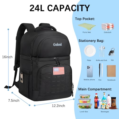 Goloni 40L Insulated Cooler Backpack, Leakproof Lightweight Soft-Sided Cooler with Cooler Compartment - color: Black