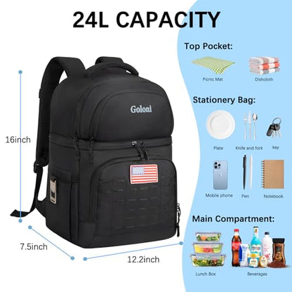 Goloni 40L Insulated Cooler Backpack, Leakproof Lightweight Soft-Sided Cooler with Cooler Compartment - color: Black