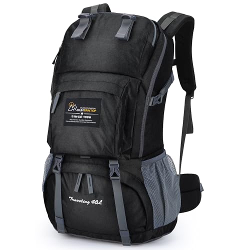 MOUNTAINTOP 40L Hiking Backpack Lightweight Travel Backpack for Men&Women Outdoor Camping Backpacking - color: 40l-sky Black