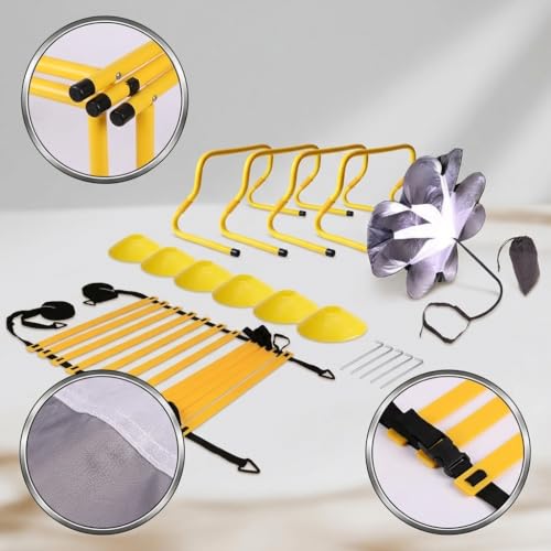 Agility Training Equipment Set, Football Training Equipment Kit, Soccer Speed Training Gear, & Hurdles