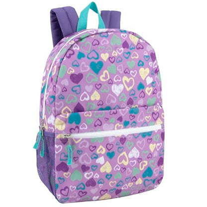 Trail maker 17 inch Backpack for Travel & Commute, Zippered Front & Mesh Side Pockets, Padded Straps - color: Festive Hearts