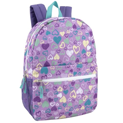 Trail maker 17 inch Backpack for Travel & Commute, Zippered Front & Mesh Side Pockets, Padded Straps - color: Festive Hearts