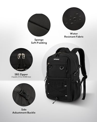 WATERFLY Travel Hiking Casual Backpack: 22L Lightweight Everyday Outdoor City Daypack College Bookbag for Women Men - color: Black