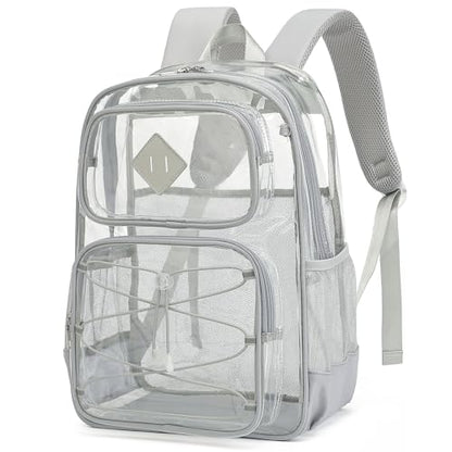 Clear Backpacks for Girls Women, Heavy Duty PVC Transparent Back Pack See Through Boys Kids Clear Bookbags for School Grey - color: Grey
