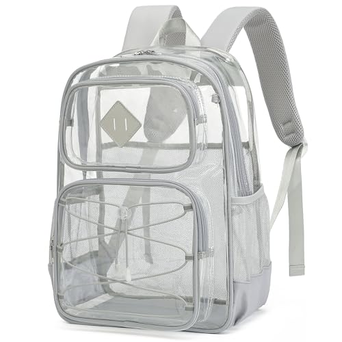 Clear Backpacks for Girls Women, Heavy Duty PVC Transparent Back Pack See Through Boys Kids Clear Bookbags for School Grey - color: Grey