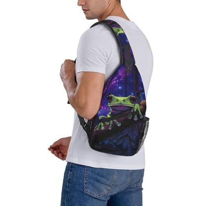 Sling Backpack Unisex Crossbody Chest Bag Shoulder Chest Bag For Women Men Hiking Travel - color: Frog Night Sky