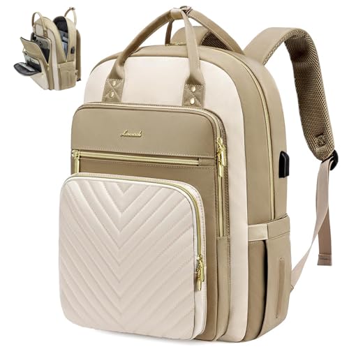 LOVEVOOK 17.3 Inch Laptop Backpack for Women,Fashion Work Travel Backpack,Waterproof Day Pack Purse for Teacher Nurse - color: Khaki-beige, size: 17.3 inch-Standard Laptop Compartment