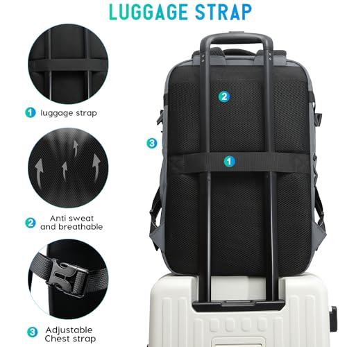 BANGE Travel Backpack with Vacuum Pocket and TSA lock version can hold 15.6 inch Laptop suitable Overnight Flight Approved Anti-theft Bag - color: Grey With Air Pump