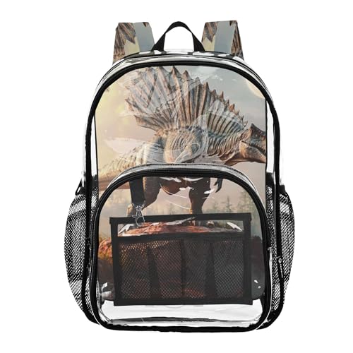 Spinosaurus Dinosaurs Clear Backpack PVC Transparent Backpack Lightweight Book Bag Capacity Clear Bag for Kids Boys Girls - color: Uniform Grey