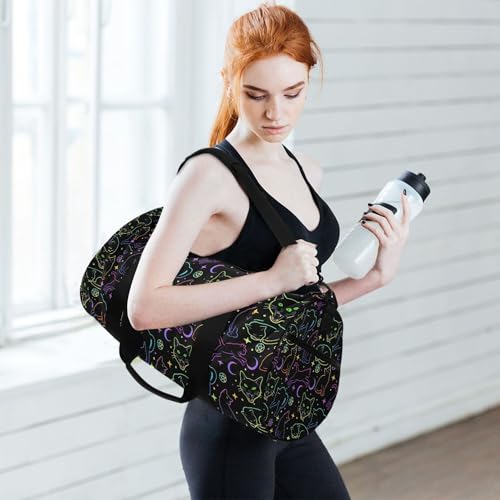 MNSRUU Sports Duffel Bags, Witchcraft Black Cats Athletic Gym Bag Overnight Workout Travel Tote Luggage for Men Women Yoga - color: Cat TH0029