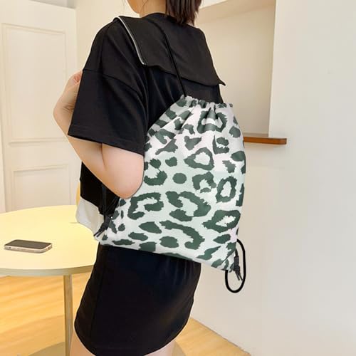 Drawstring Backpack Draw String Bag Sports Gym Bags Waterproof Cute Aesthetic Sackpack for Unisex Women Sports Beach Travel(13"×17")-Leopard - color: Z17-white Leopard