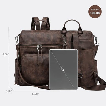 Anti-Theft Backpack Purse for Women, Convertible 3-in-1 Vegan Leather Backpack with Hidden Zipper, Adjustable Shoulder & Crossbody Bag for Travel and Daily Commute - color: B Two Toned Coffee