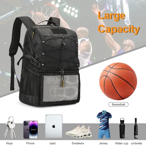 TANGCORLE Basketball Backpack Large Sports Equipment Bag with Separate Ball & Shoes Compartment, Sports Backpack Fit Soccer Volleyball Backpack
