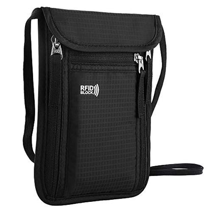 Travel Pouch Neck Wallet Family Passport Holder Organizer Case with RFID Blocking | Family Passport Holder - color: Black