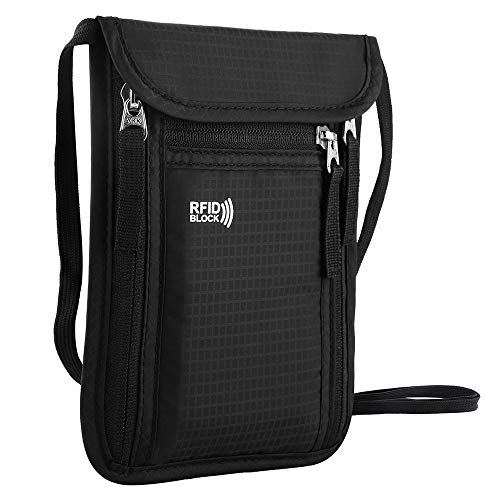 Travel Pouch Neck Wallet Family Passport Holder Organizer Case with RFID Blocking | Family Passport Holder - color: Black