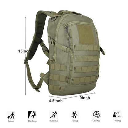 Small Tactical Backpack Military Daypack 12L Molle Bag Rucksack Army Daypack for Outdoor,Hiking,Camping,Travel (Green) - color: Green