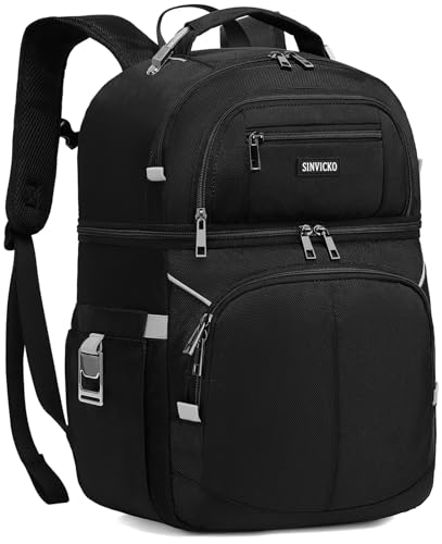 Insulated Cooler Backpack,Double Deck Leakproof Cooler Bag,Insulated Backpack Cooler Lunch Backpack for Men Women - color: Grey+Black