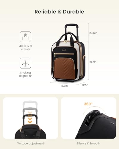 LOVEVOOK Underseat Carry On Luggage with Wheels and Giant Tumbler Holder Pocket, Soft Sided Under Seat Personal Item Suitcase for Travel, Business, Work - color: Black-Grey-Brown