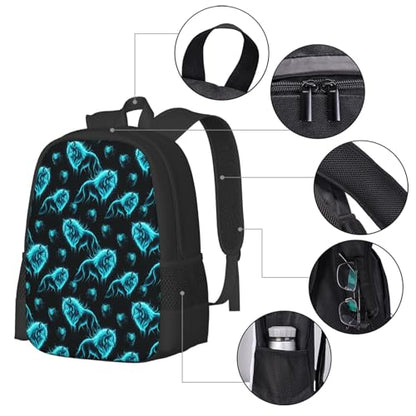 Lightweight Polyester Daypack Cool Cyan Wolf, Anti Theft Large Capacity Travel Hiking Backpack Unisex Carry On Bag for Outdoor Commute Business Use - color: Design (211)