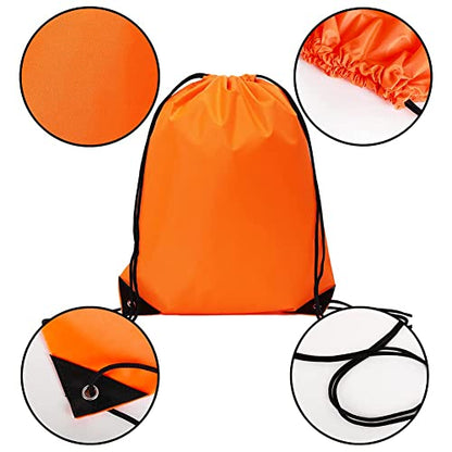Bulk Drawstring Bags, Polyester Draw String Bags, Gym Sports Cinch Bag Drawstring Backpack for Women Men - color: Orange
