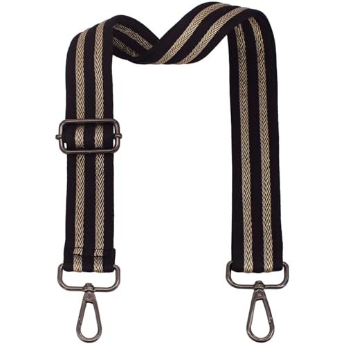 Replacement Purse Strap Shoulder Strap Adjustable Crossbody Strap for Women Crossbody Wide Shoulder Bag - color: 26Black Stripe-Black Metal