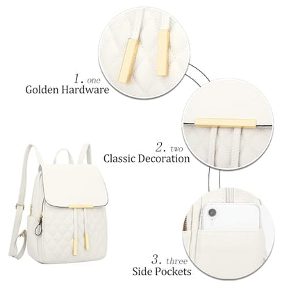KKXIU Quilted Trendy Leather Backpack Purse for Women and Ladies Shoulder Travel Daypacks Bags (White) - color: White, style: Backpack