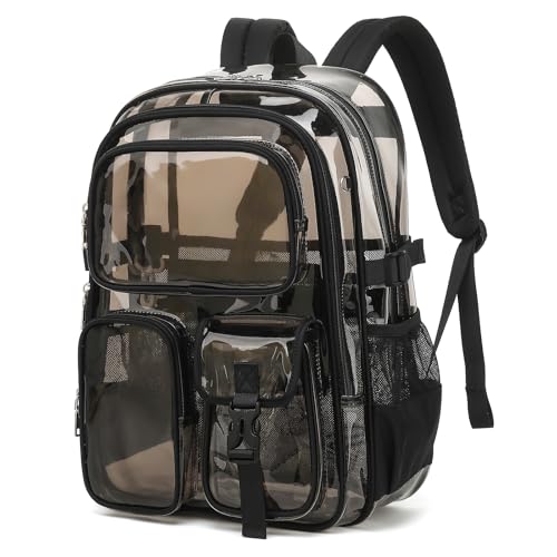 Clear Backpack for School, Heavy Duty Transparent Bookbag, See Through Backpacks for Stadium Event, Backpack for Boys, Kids Clear Bag for College Work Travel Sport Festival Security Check - color: Semi-black